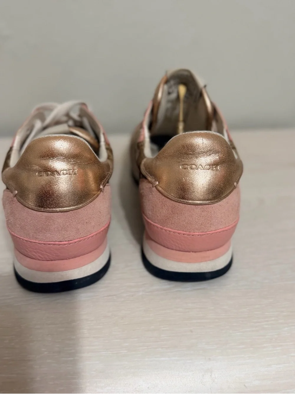 Coach Pink & Tan Signature Logo Sneakers - Picture 3 of 8